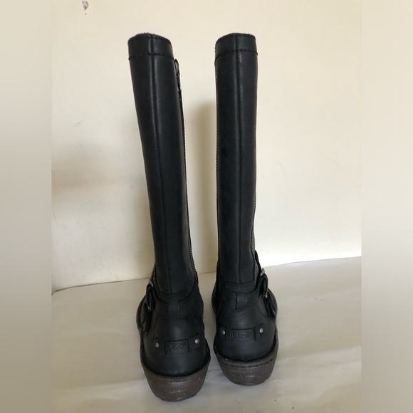 UGG Leather Black Side Zipper Wool Lining Tall boots size 8 - Picture 3 of 11